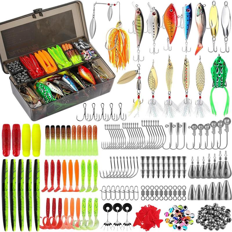 292pack Fishing Accessories Kit, Tackle Box with Tackle Included, Fishing Hooks, Fishing Weights, Spinner Blade, Fishing Gear for Bass, Bluegill, Crappie