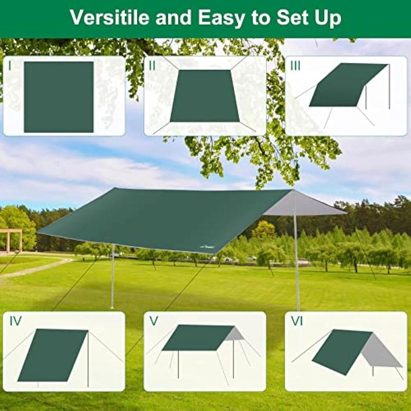 Camping Tarp with Poles WADEO,Best-seller  Waterproof and Lightweight Tent Hammock Tarp, 10X10FT Backpacking Rain Fly Survival Shelter for Camping, Hiking, Picnic and Outdoor Activities