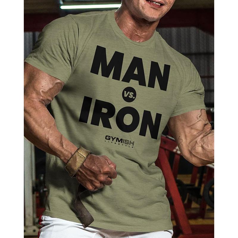 042. Man Vs. Iron Funny Motivational Workout Gym T-Shirt for Men