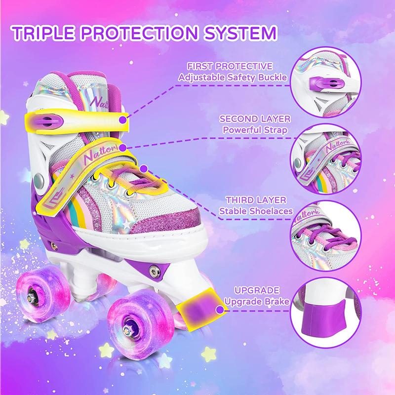 Nattork Adjustable Roller Skates for Kids - Purple