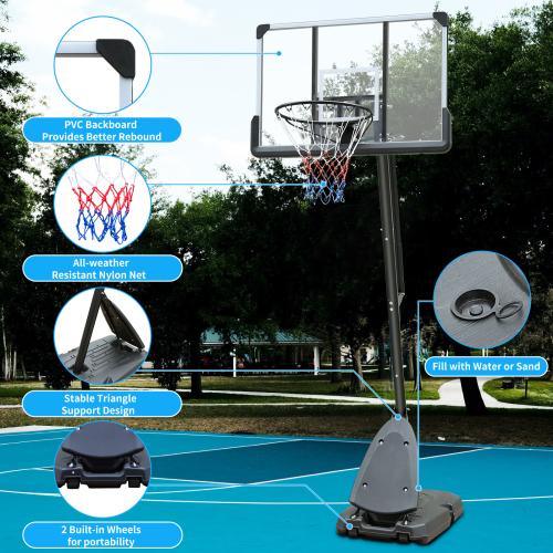 Use for Outdoor Height Adjustable 7.5 to 10ft Basketball Hoop 44 Inch Backboard Portable Basketball Goal System with Stable Base and Wheels