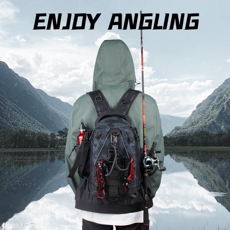 Fishing Backpack Fishing Tackle Crossbody Bag with Fishing Rod Bracket Fishing Tackle Box Fly Fishing Gift, Suitable for Men and Women, Accessories Not Include fishing tackle fishing  gear