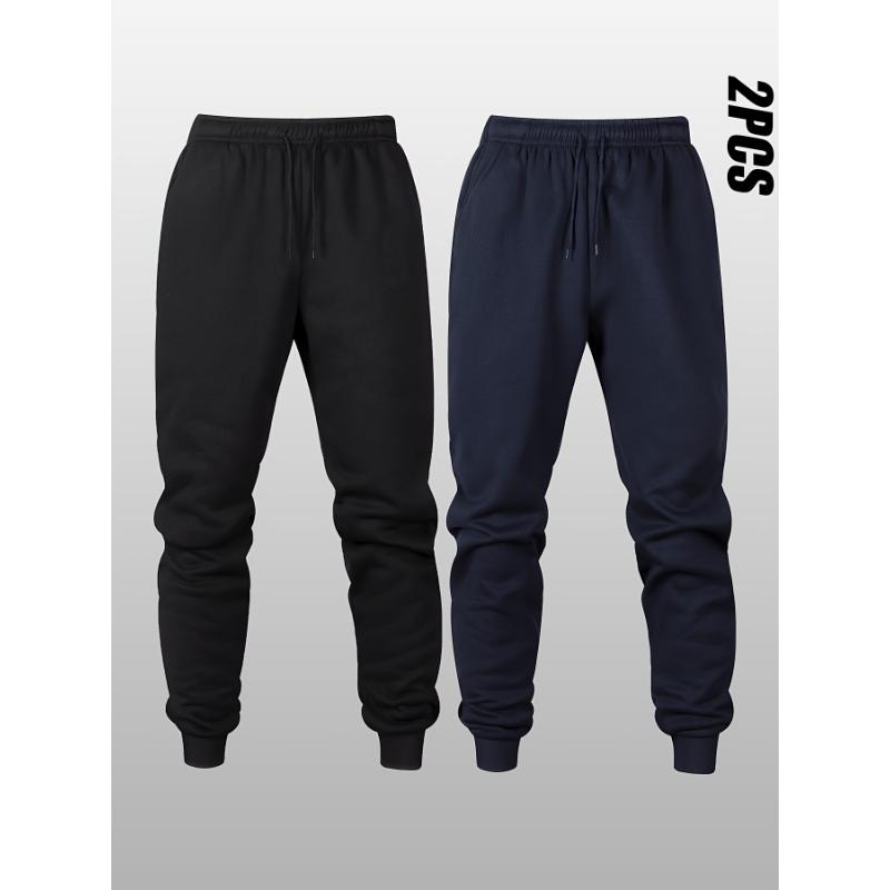 2pcs Men's Fleece Joggers - Casual & Sporty Drawstring Sweatpants, Breathable Polyester, Perfect for Fall Winter Outdoor Activities - For Men - Ideal for Sports & Loungewear - Great Gift for Him