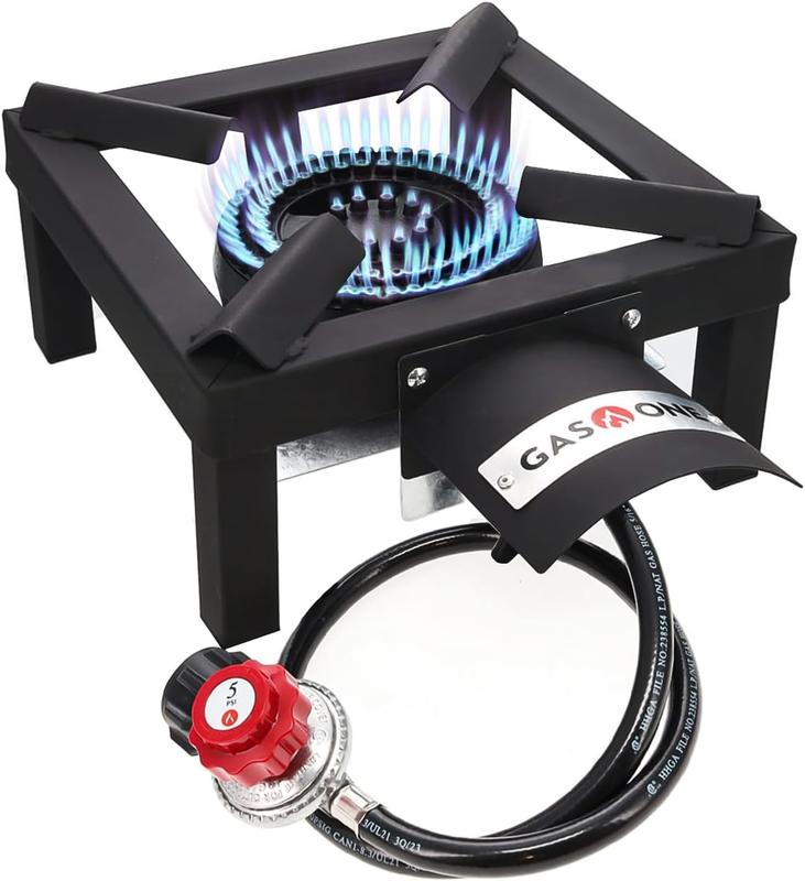 High Pressure Single Propane Burner for Outdoor Cooking with Heat Shield and Guard