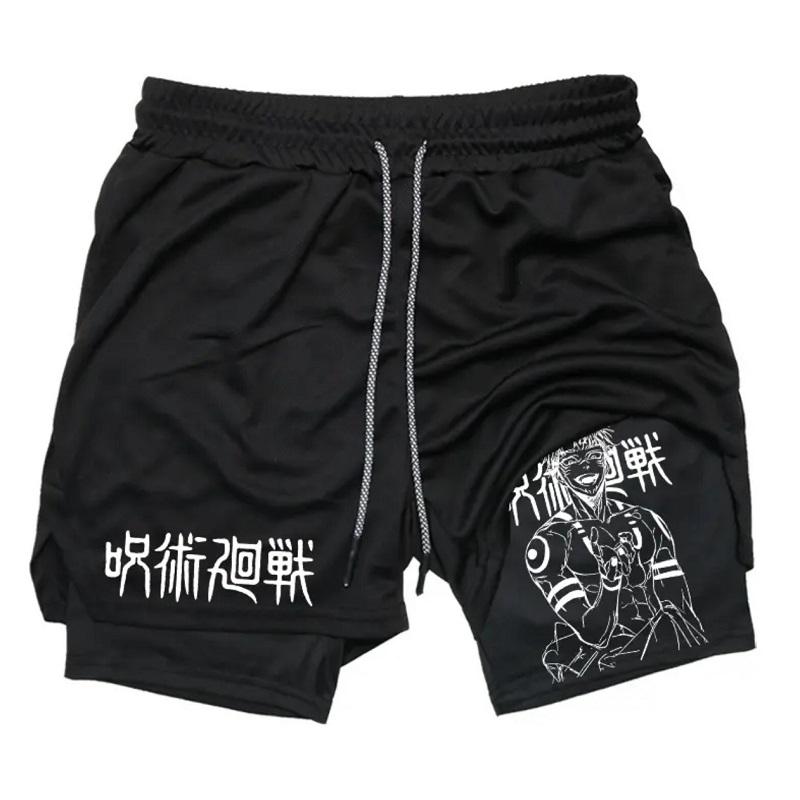 Men's Gym Workout Shorts Anime 2-in-1 Running Printed Shorts Sports Anime Print Short Men's Gym Workout Jogging Shorts Breathable Double Layer Shorts Anime Gym Shorts Men Performance Shorts Men Shorts Graphic Mens Gym Clothes