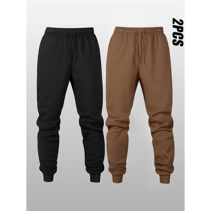 2pcs Men's Fleece Joggers - Casual & Sporty Drawstring Sweatpants, Breathable Polyester, Perfect for Fall Winter Outdoor Activities - For Men - Ideal for Sports & Loungewear - Great Gift for Him