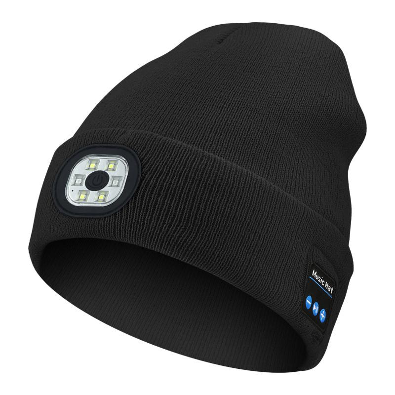 Removable rechargeable LED light-emitting lighting hat Bluetooth music knitted hat Windproof Thermal warm beanie bucket hat