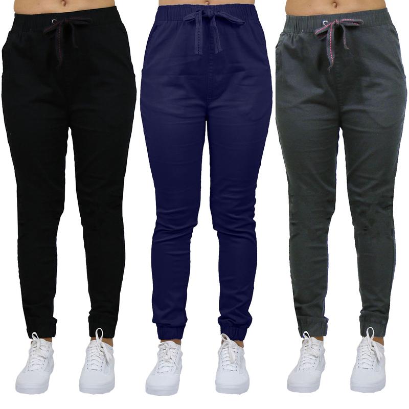 3-Pack Women's Loose Fit  Basic Stretch Twill Joggers