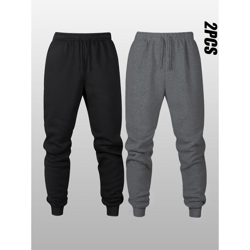 2pcs Men's Fleece Joggers - Casual & Sporty Drawstring Sweatpants, Breathable Polyester, Perfect for Fall Winter Outdoor Activities - For Men - Ideal for Sports & Loungewear - Great Gift for Him