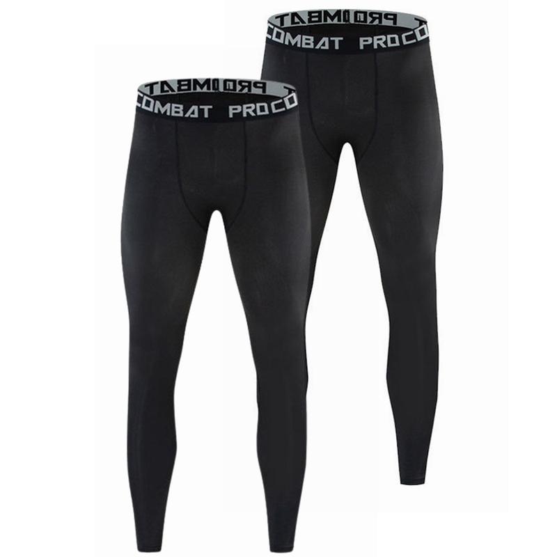 2 Pack Mens Sports Tight Pants Breathable Quick Dry Running Legggings Gym Training Bottom Pants