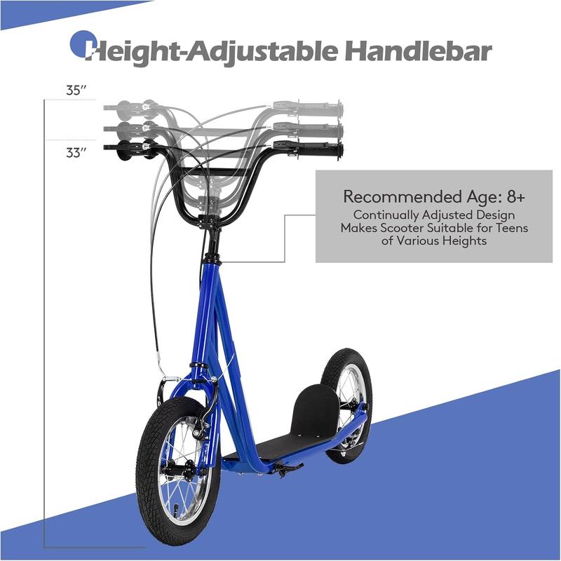 Costway--Scooter with Front and Rear Caliper Brakes, 12” Inflatable Wheels & Axle Pegs, Height Adjustable All Terrain Off-Road Scooter, Pre-Assembled Scooter for 8+ Youth Adults