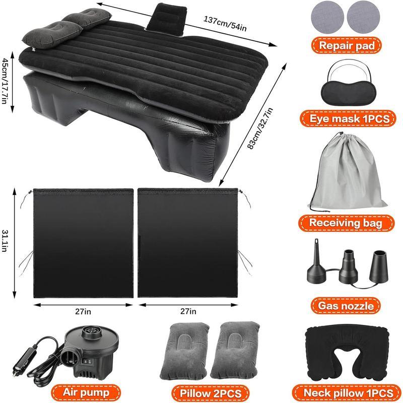 12 Pcs Car Air Mattress Back Seat Inflatable Bed Car Curtain Divider Car Window Shade Cover Car Camping SUV Air Mattress Portable Car Travel Sleeping Truck Air Mattress Bed Set