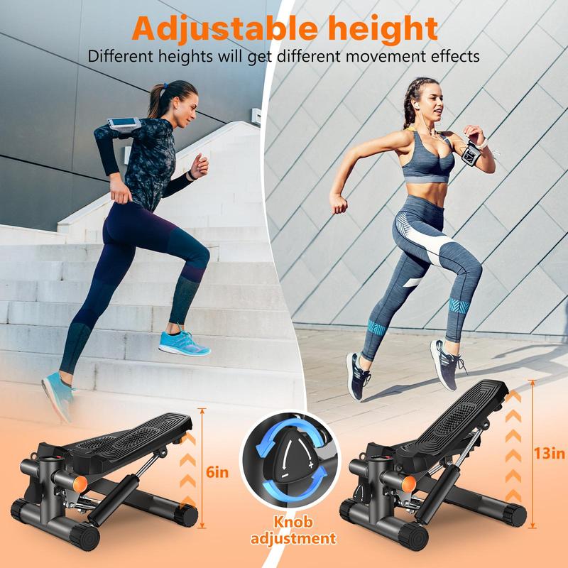 Hydraulic Home Workout Mini Stepper with Resistance Bands & LCD Monitor, Full-Body Fitness Machine Supports Up to 330 lbs for Effective Exercise