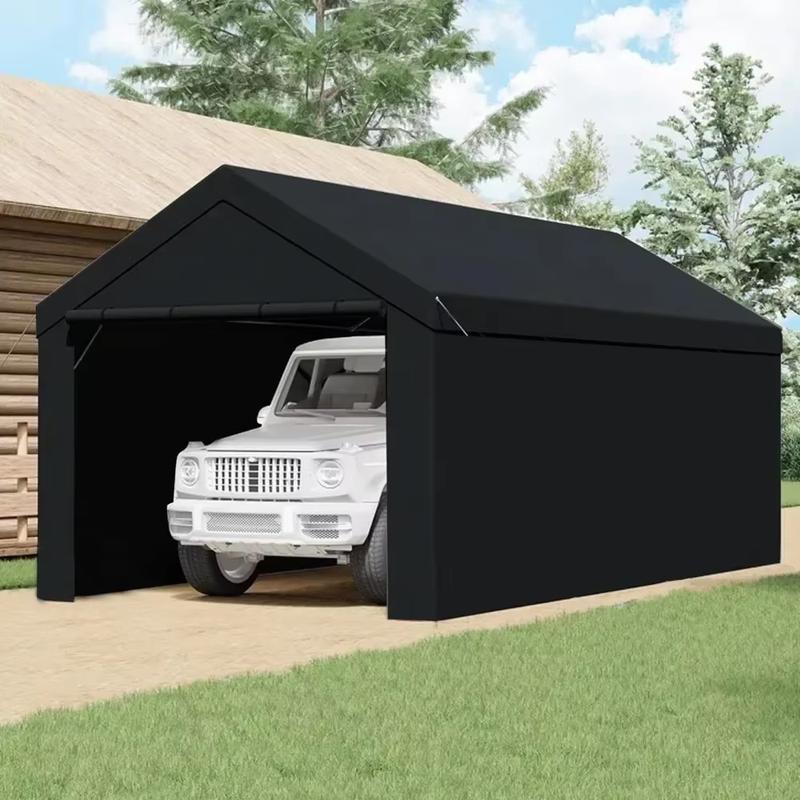 Canopy Domain 10 X 20 Foot Durable Portable Garage Carport Canopy Car Tent Sidewalls with Dual Zippers and Roll up Door, Black Does not apply