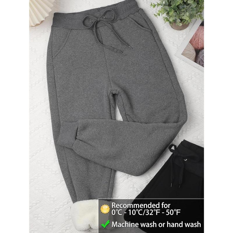 2 Pack Women's Sherpa Lined Sweatpants with Pockets Winter Warm Jogger Sweatpants Athletic Fleece Lined Pants