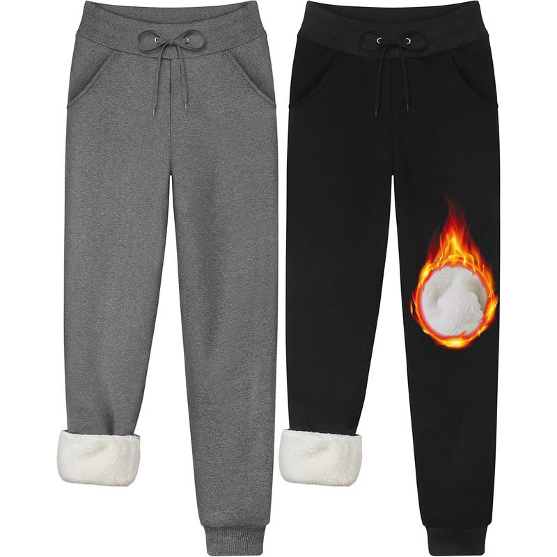 2 Pack Women's Sherpa Lined Sweatpants with Pockets Winter Warm Jogger Sweatpants Athletic Fleece Lined Pants