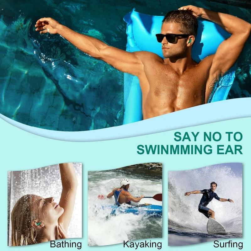 Swimming Ear Plugs for Adults and Teens, 3 Pairs Waterproof Reusable Silicone Swimming Ear Plugs for Swimming, Surfing, Snorkeling and Other Water Sports