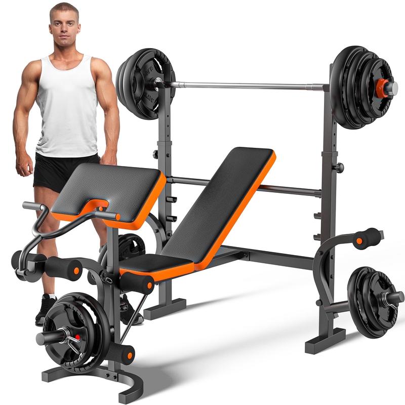 660lb 6-in-1 Adjustable Weight Bench with Multi-Purpose Workout Bench Set With Barbel  and  Developer for Home Gym Full Body Function Strength Training