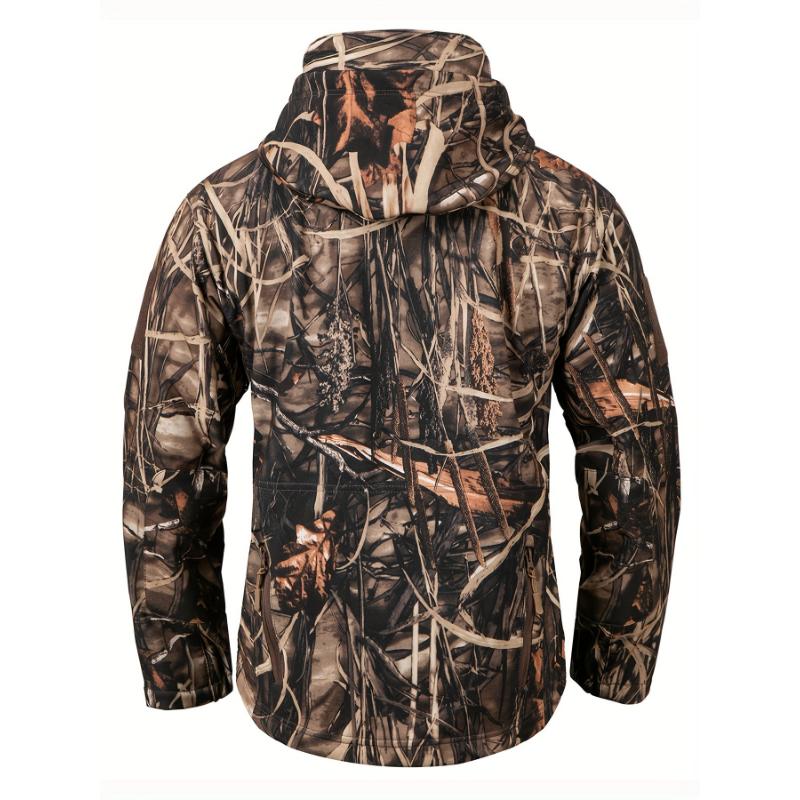 intensification 1pc Men'S Tactical Camouflage Hunting Jacket - Water-Resistant, Warm Fleece-Lined, Soft Shell Outdoor Hoodie Coat with Pockets, Zippered, Regular Fit, Polyester & Spandex, Winter Sports Gear