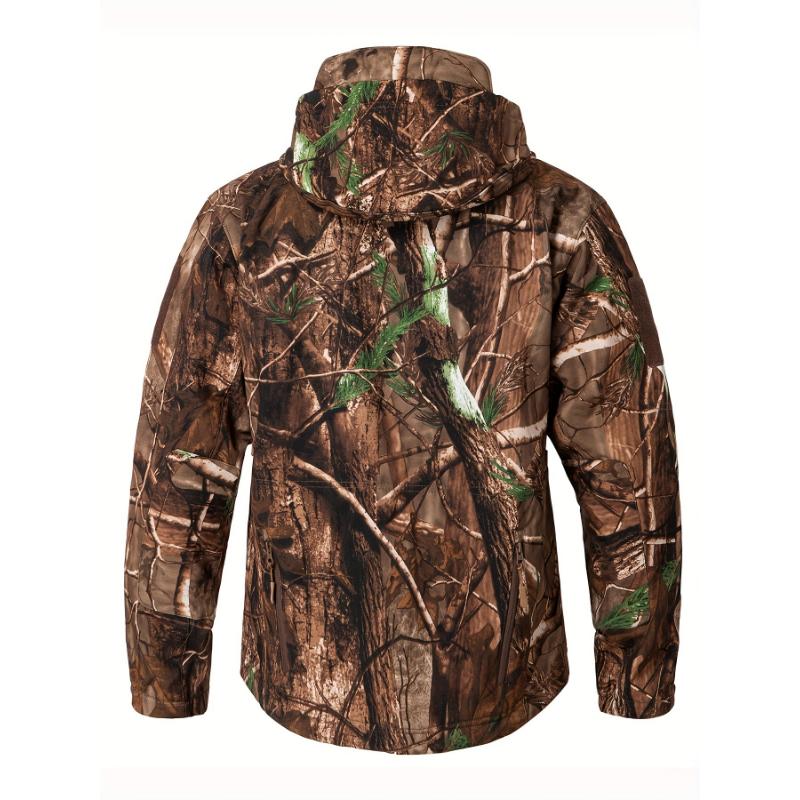 intensification 1pc Men'S Tactical Camouflage Hunting Jacket - Water-Resistant, Warm Fleece-Lined, Soft Shell Outdoor Hoodie Coat with Pockets, Zippered, Regular Fit, Polyester & Spandex, Winter Sports Gear