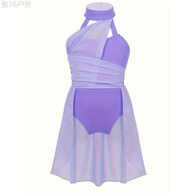 6-16 Years Girls' Stunning Lyrical Dance Dress with Chiffon Bodice, Caged Back, and Ballet Leotards for Ice Skating