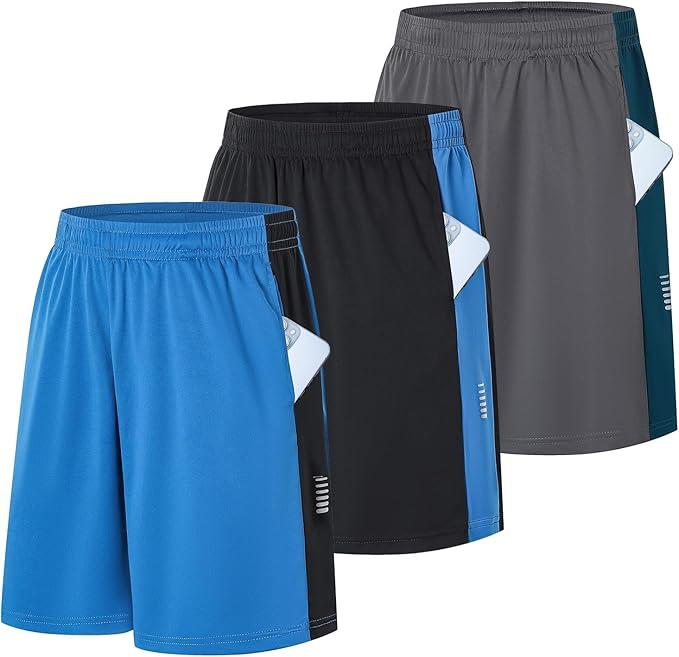 3 Pack Men's Mesh Athletic Shorts Quick Dry Activewear with Pockets Breathable Lightweight Training Gym Workout Shorts