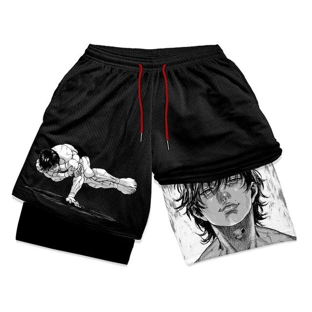 Baki Hanma Anime Gym Workout Shorts for Men Athletic 2 in 1 Compression Shorts Breathable Activewear Fitness Training Running