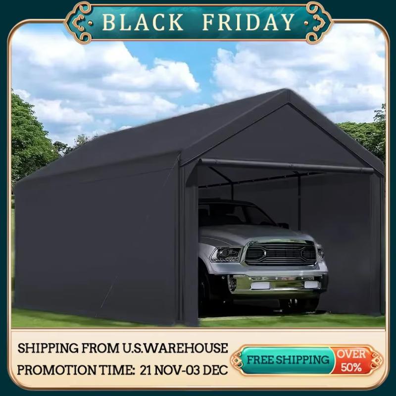 Canopy Domain 10 X 20 Foot Durable Portable Garage Carport Canopy Car Tent Sidewalls with Dual Zippers and Roll up Door, Black Does not apply