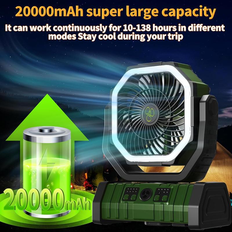 20000mAh Camping with LED Light,Auto-Oscillating Desk with Remote & Hook,Rechargeable Battery Operated Outdoor Tentwith Timer,4 Speeds USB for Camp Travelpetite light fan Mobile portable outdoor camping portable fan Christmas New Year Gift