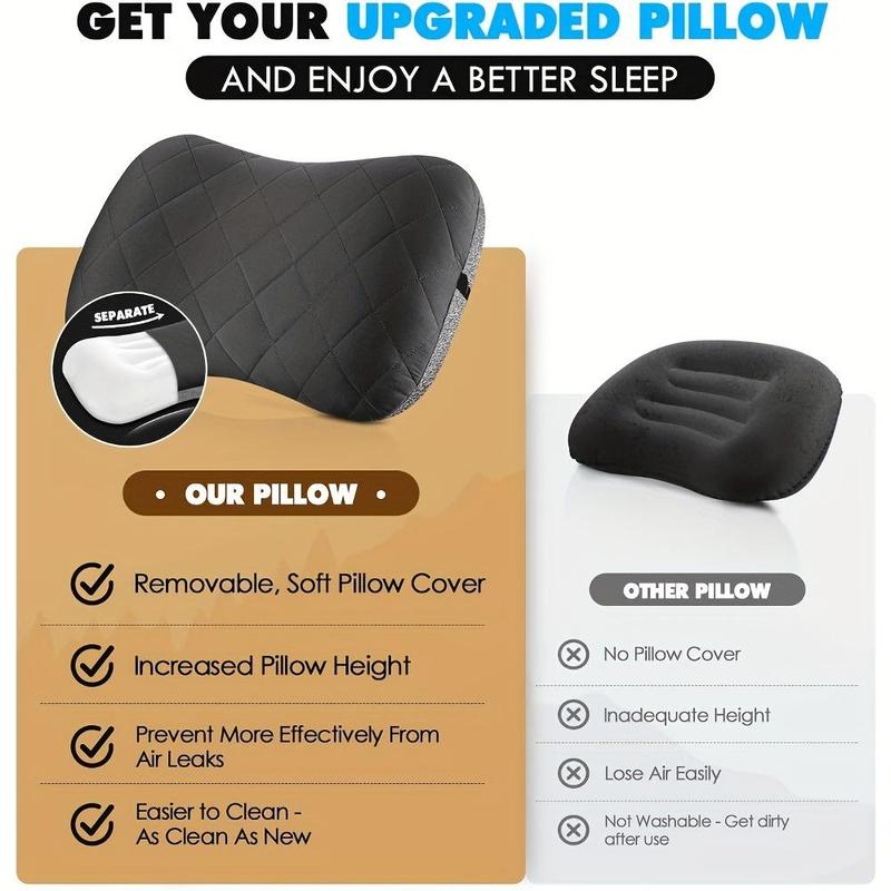 Inflatable Camping Pillow, 1 Count Lightweight Inflatable Pillow with Removable Cover, Washable Travel Air Pillow for Camping, Hiking and Backpacking