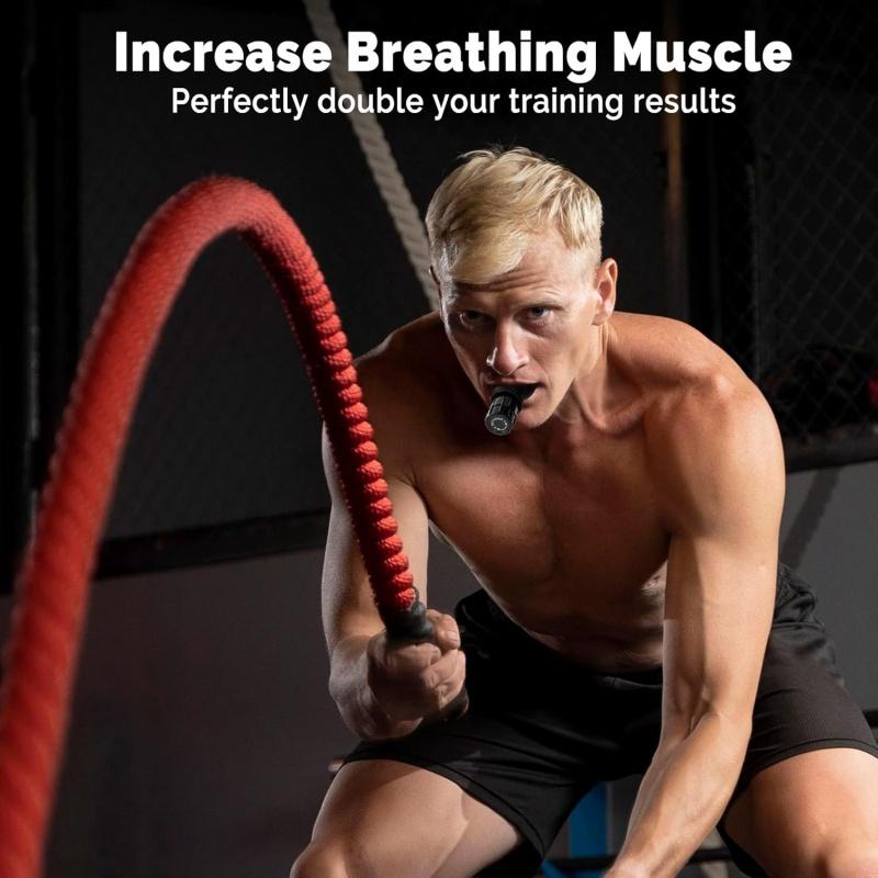 Portable Breathing Trainer, [New Upgrade] Adjustable Muscle Trainer with Soft Silicone for Intensive Breathing Exercises, Black