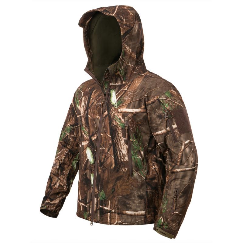 intensification 1pc Men'S Tactical Camouflage Hunting Jacket - Water-Resistant, Warm Fleece-Lined, Soft Shell Outdoor Hoodie Coat with Pockets, Zippered, Regular Fit, Polyester & Spandex, Winter Sports Gear