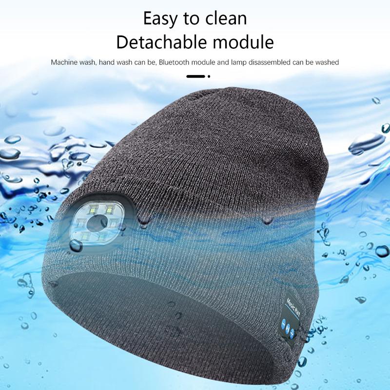 Beanie Bluetooth Cap With Light,USB Rechargeable LED Light Cap,Wireless Winter Warm Knitted Cap With Music Earphones For Night Walking, Fishing, Camping,And Hunting,Creative Gift For Christmas New Year