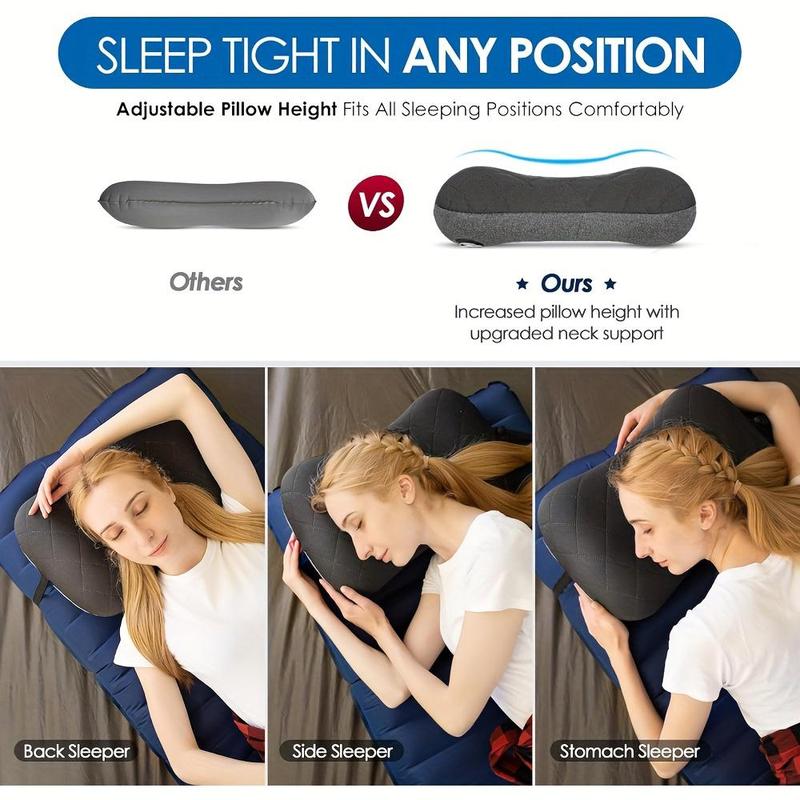 Inflatable Camping Pillow, 1 Count Lightweight Inflatable Pillow with Removable Cover, Washable Travel Air Pillow for Camping, Hiking and Backpacking