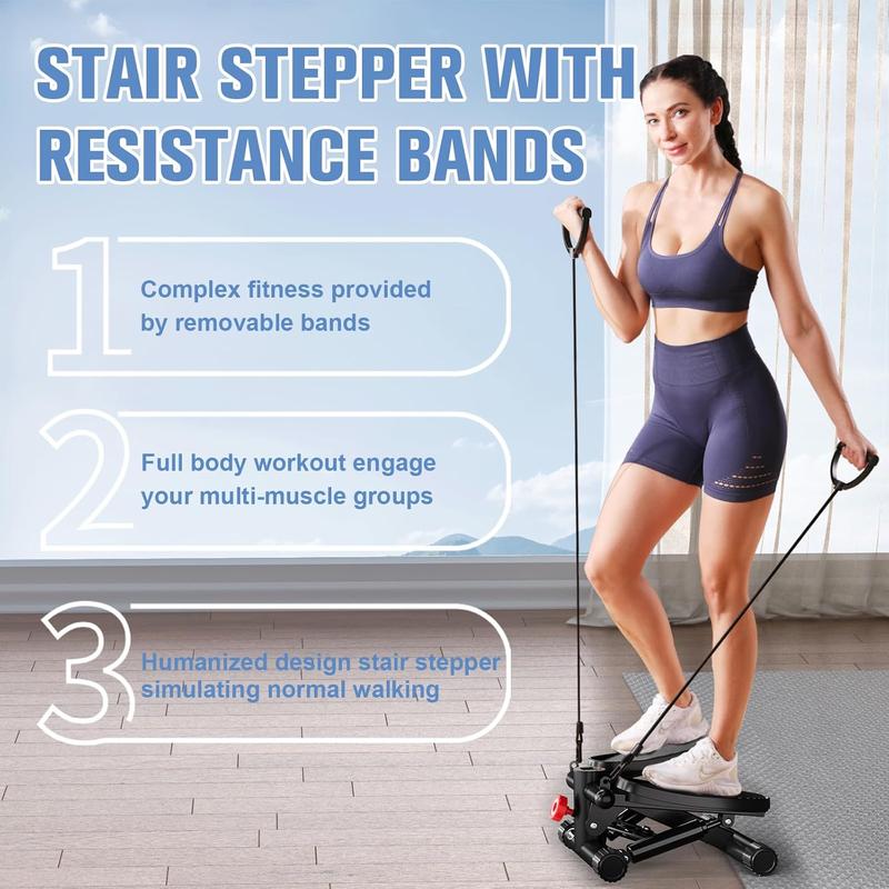 Steppers for Exercise at Home, Stair Stepper with Resistance Bands for Home Fitness, Mini Stepper with 330LBS Loading Capacity, Stair Stepper for Home with LCD