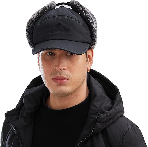 3-in-1 Winter Cap with Earmuffs, Warm Fur Lined Catcher Cap, Wind Resistant Cycling Cap, Must-Have Warm Hat for Winter Windproof Thermal Men's Winter Men's Trapper knit hat