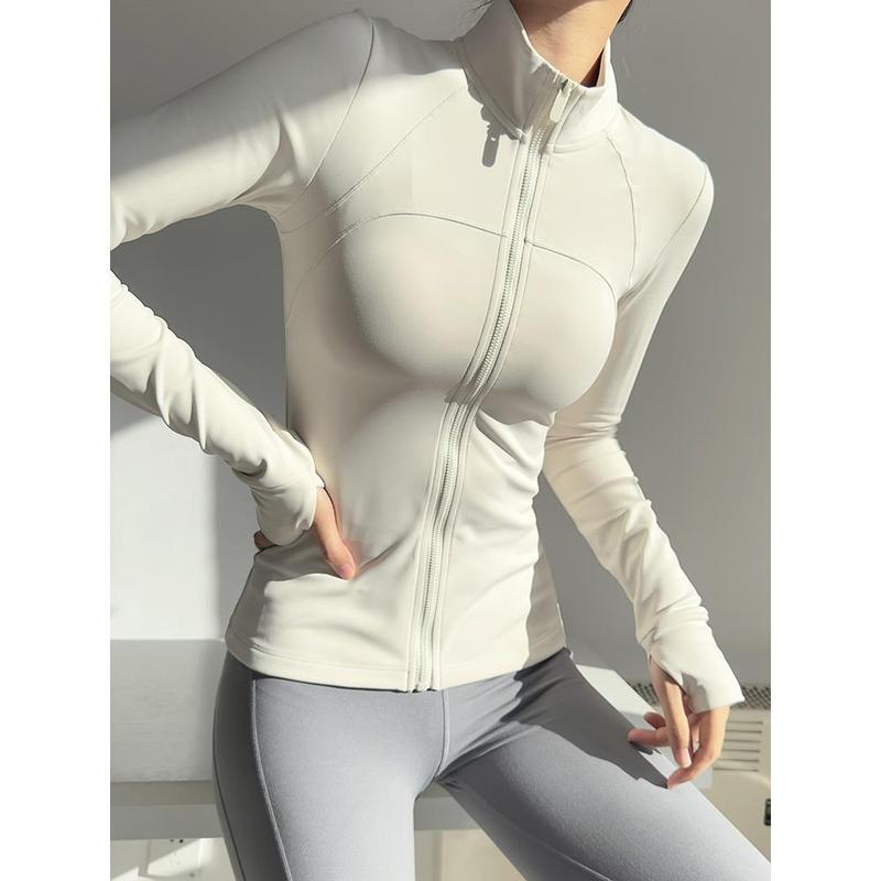 White Quick Drying Clothes With Fleece Women'S Autumn And Winter New UV Resistant Yoga Clothes Stand Collar Slim Fit Jacket