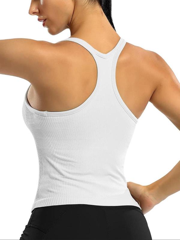 Women's Plain Scoop Neck Sports Tank Top, Summer Clothes Women, Solid Sleeveless Racerback Support Top, Ladies Sportswear Clothing for Indoor Outdoor Wear