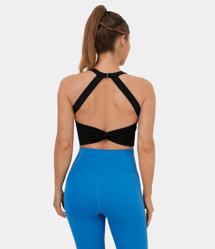 Softlyzero plush Backless Cut Out Twisted Cropped Yoga Tank Top