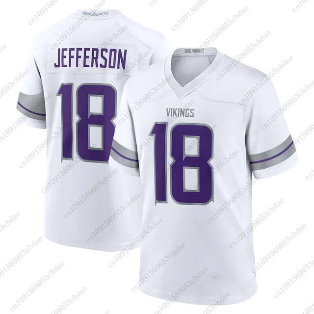 Popular Vikings Justin Jefferson Men's Rugby Jersey #18, New Arrival Breathable Quick-Dry Outdoor Football Uniform for Adults & Kids