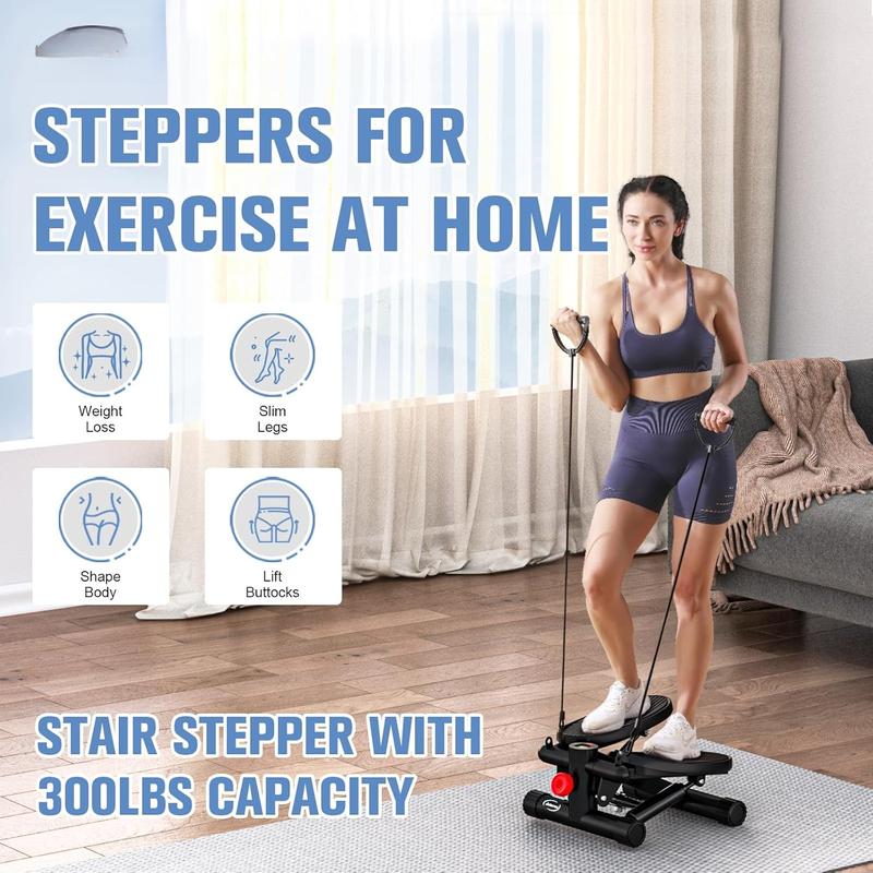 Steppers for Exercise at Home, Stair Stepper with Resistance Bands for Home Fitness, Mini Stepper with 330LBS Loading Capacity, Stair Stepper for Home with LCD