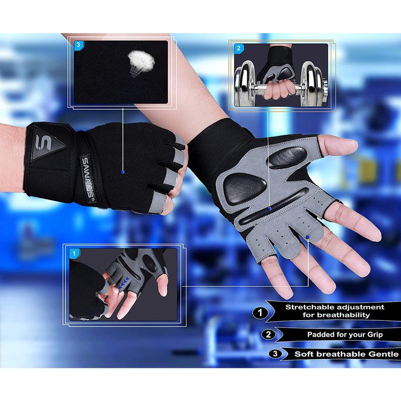 Fitness Workout Gloves Gym Weight Lifting Gloves for Men Women Breathable Gymnasium Wrist Support Padded Deadlifts Exercise Training Pull Ups SAWANS