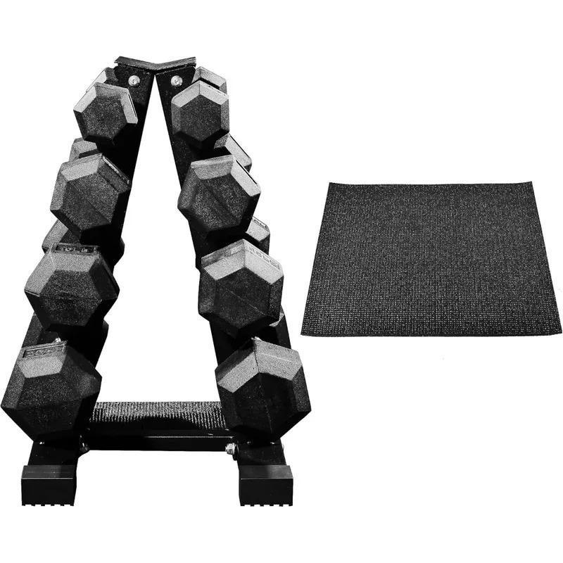 Rubber Coated Hex Dumbbell Weight Set and Storage Rack, Multiple Packages,12.87