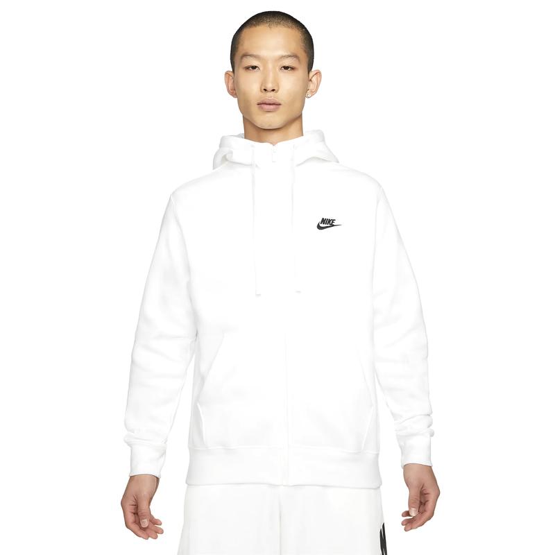 Men's Nike Sportswear White Black Club Fleece Full-Zip Hoodie (BV2645 100)