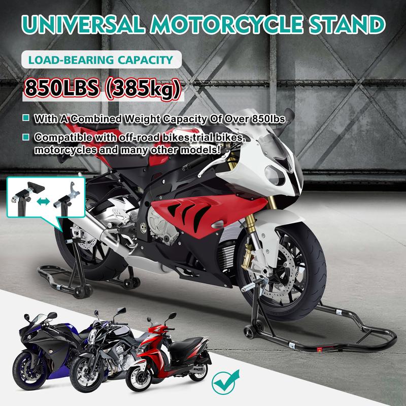 Donext Motorcycle Stand 850LB Sport Bike Front & Rear Wheel Lift Swingarm Paddock Stands Black,U+L