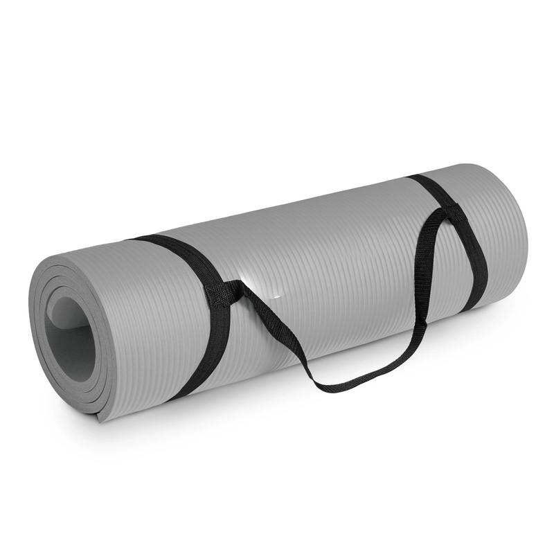 High Density Exercise Mat with Carry Strap, Gray