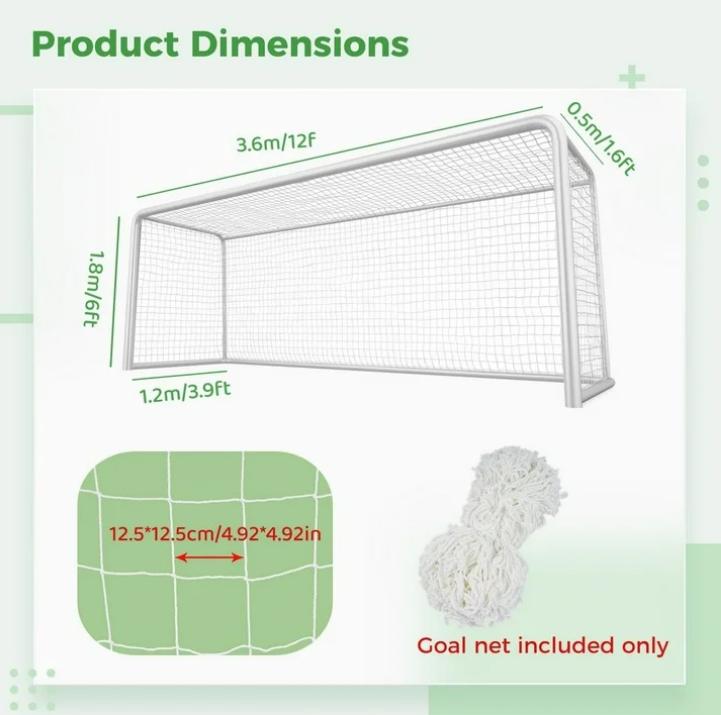 Football Replacement Goal Net - 12x6ft Heavy-Duty Soccer Goal Post Netting for Sports Match Training Practice