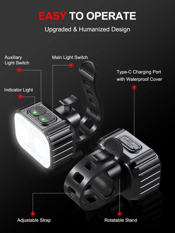 Cuvccn Bike Lights Front and Back, Super Bright Bicycle Lights USB Rechargeable, IPX6 Waterproof Bike Light Set for Night Riding Camping Backpack