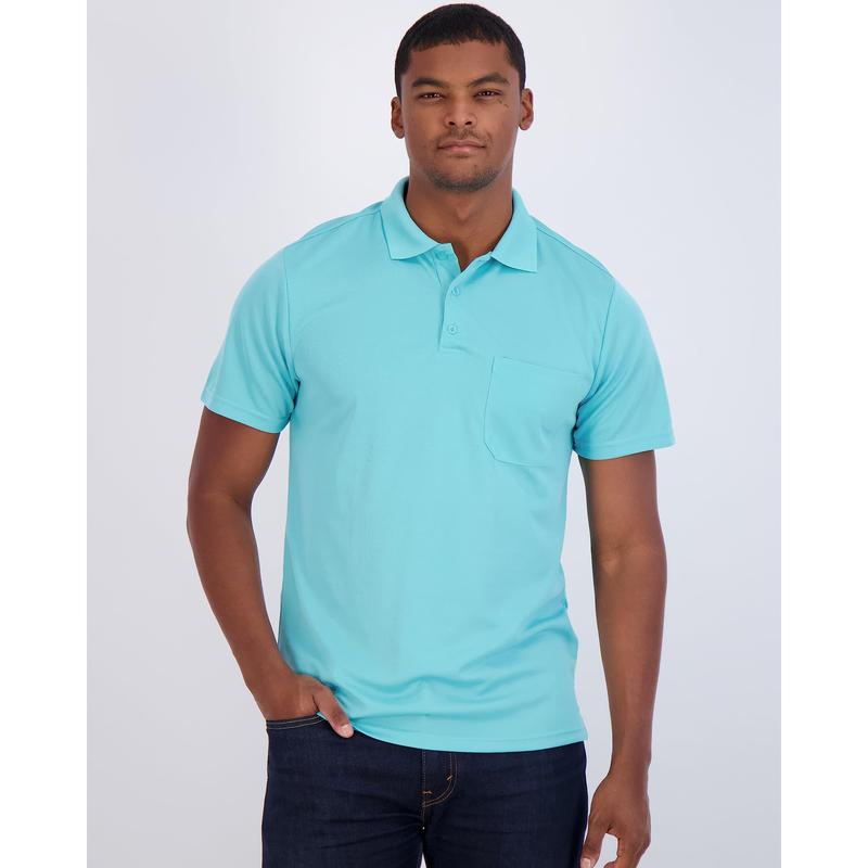 Real Essentials 3 Pack: Mens Short Sleeve Dry-Fit Collared Polo Shirt with Pocket - Active Casual (Available Big & Tall)