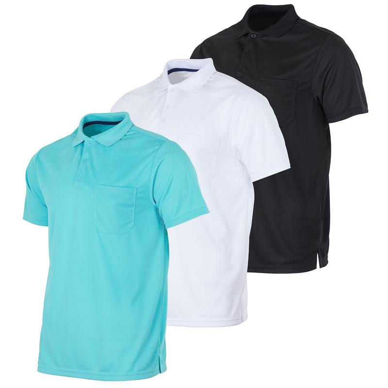 Real Essentials 3 Pack: Mens Short Sleeve Dry-Fit Collared Polo Shirt with Pocket - Active Casual (Available Big & Tall)